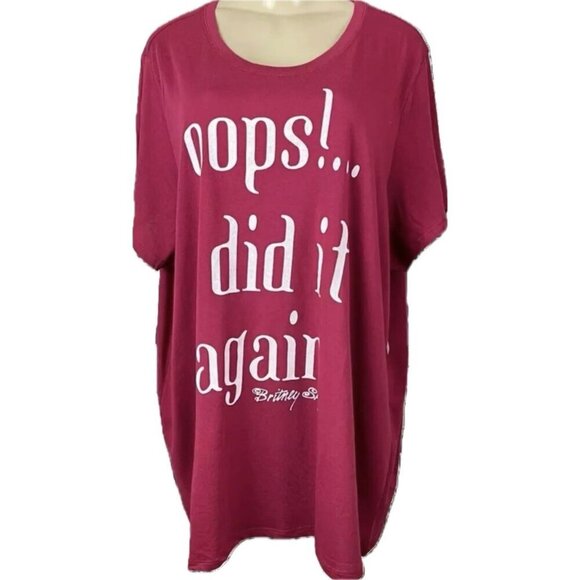 Britney Spears +4 Red Crew OOOPS I Did It Again Text Print Short Sleeve T-Shirt - Picture 2 of 6
